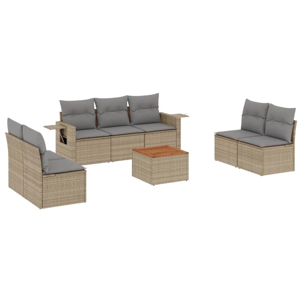 Set Divano da Giardino 8 pz con Cuscini Beige in Polyrattan
