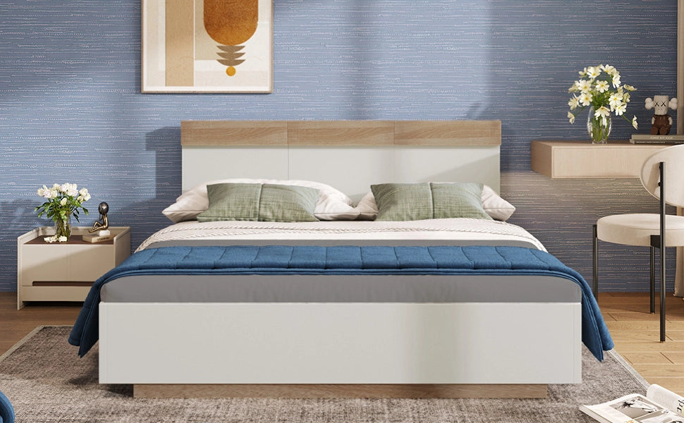 DESMIU Letto matrimoniale letto adulto 160 × 200 cm con testiera ed effetto sospeso, senza materasso, bianco rovere