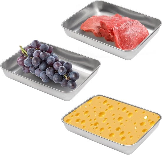 Set di contenitori per alimenti 3 pezzi, 23 x 20 x 5 cm, contenitori per carni refrigerabili, stazione per il panetto, piatto da servire con coperchio, contenitore per congelazione, piatto per forno per frutta, carne, pesce, dolci