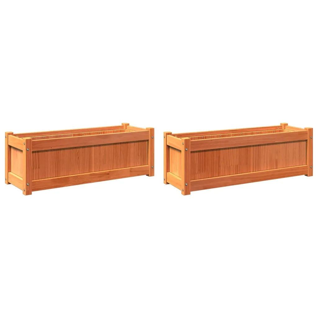 2 pz Fioriere | Cassetta per fiori | Vaso da Giardino Marrone Cera Legno Massello di Pino