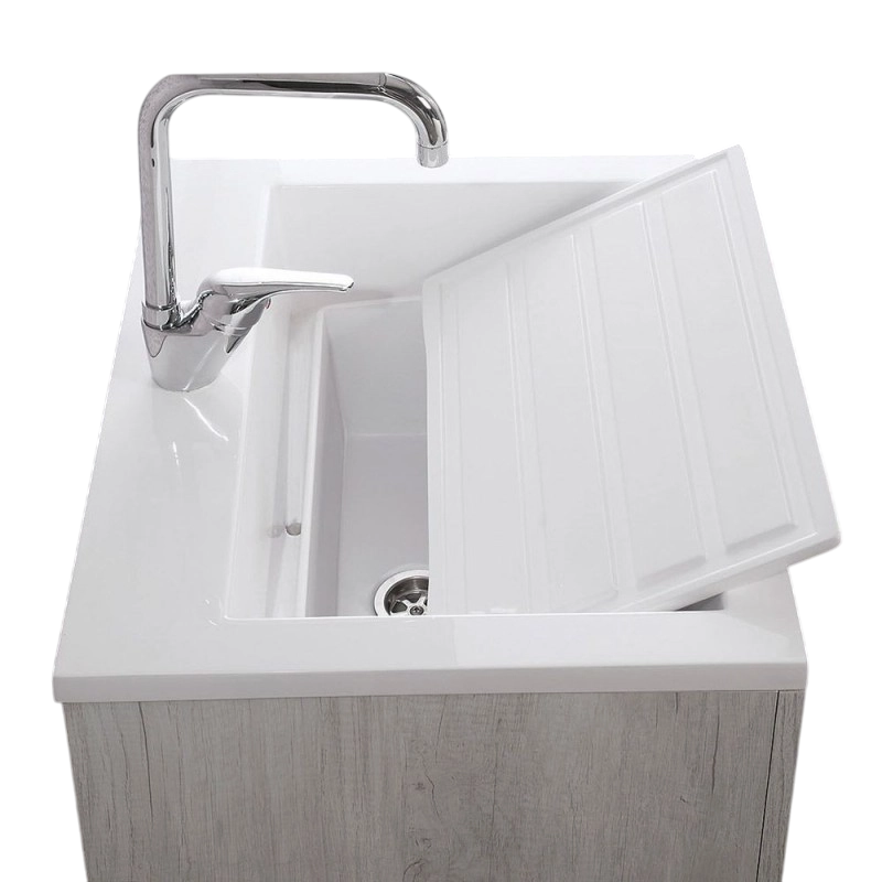 Mobile Lavatoio Vasca Zeus in MineralMarmo Apertura a 2 Ante 60x46x84 cm Olmo Bianco