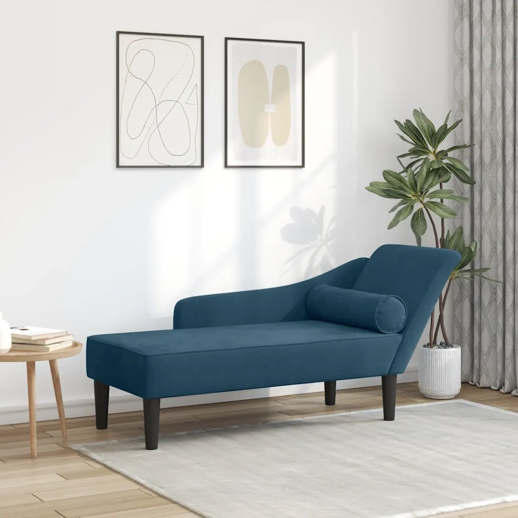 Chaise Longue con Cuscini Blu in Velluto 4007587