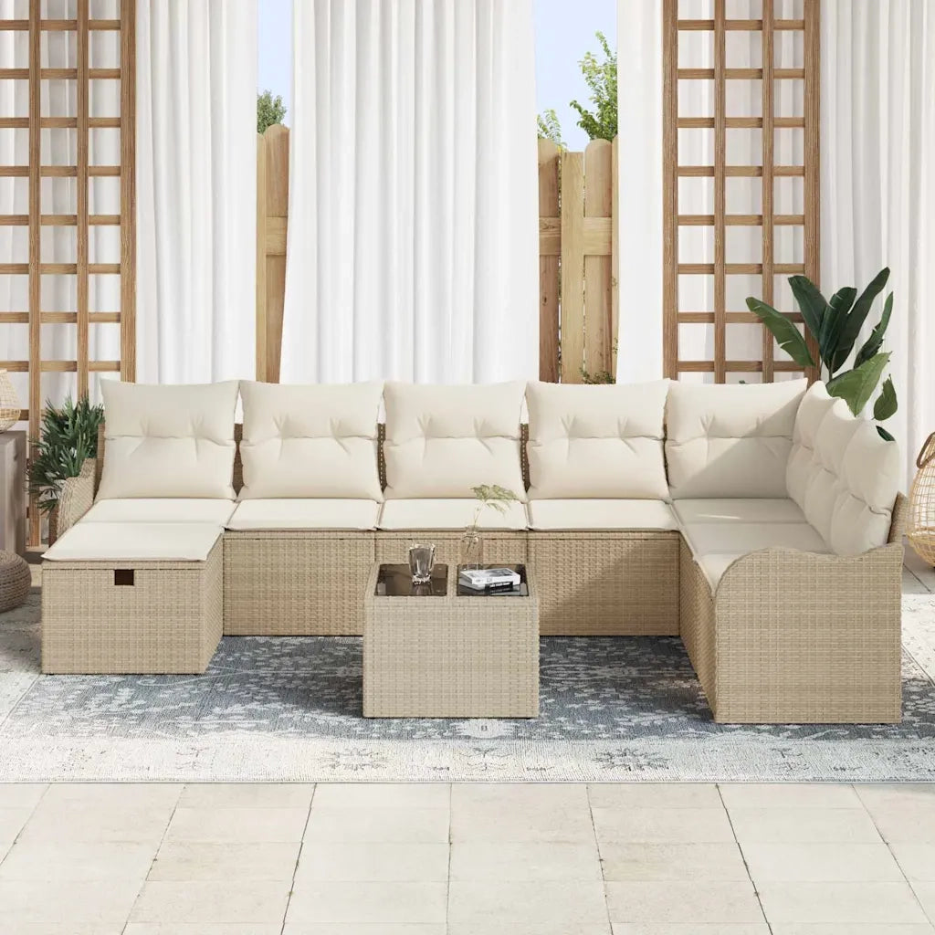Set di divani con cuscino 9 pcs Beige e Crema polyrattan
