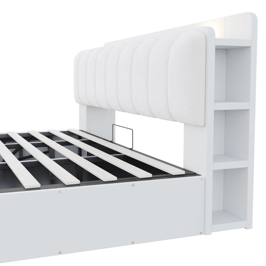 DESMIU Letto contenitore 180 × 200 cm 2 posti con testiera, USB, luce notturna e spazio, senza materasso, bianco