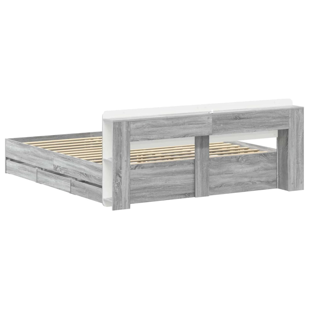 Letto matrimoniale | Letto per adulti | Telaio del letto con storage Sonoma grigio 180 x 200 cm