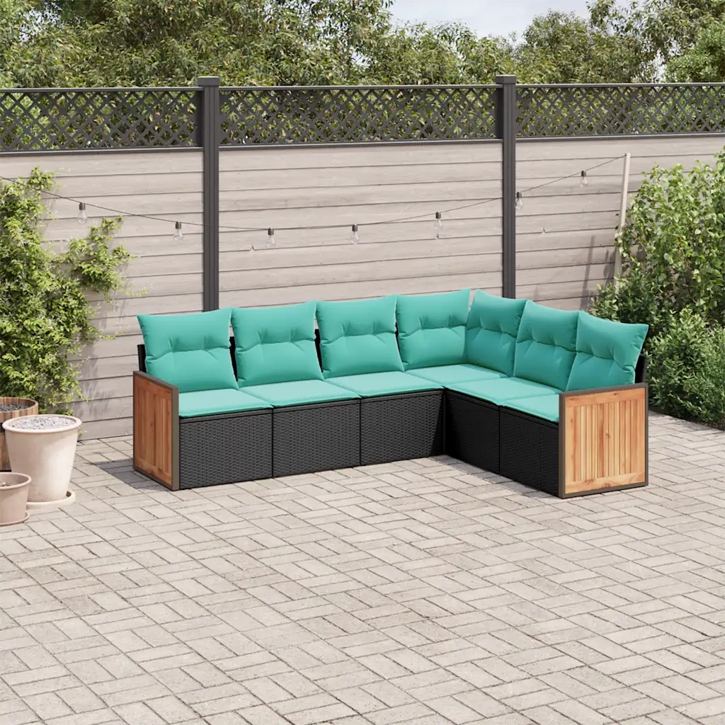 Set Divani da Giardino 6 pz con Cuscini Nero in Polyrattan 3227681