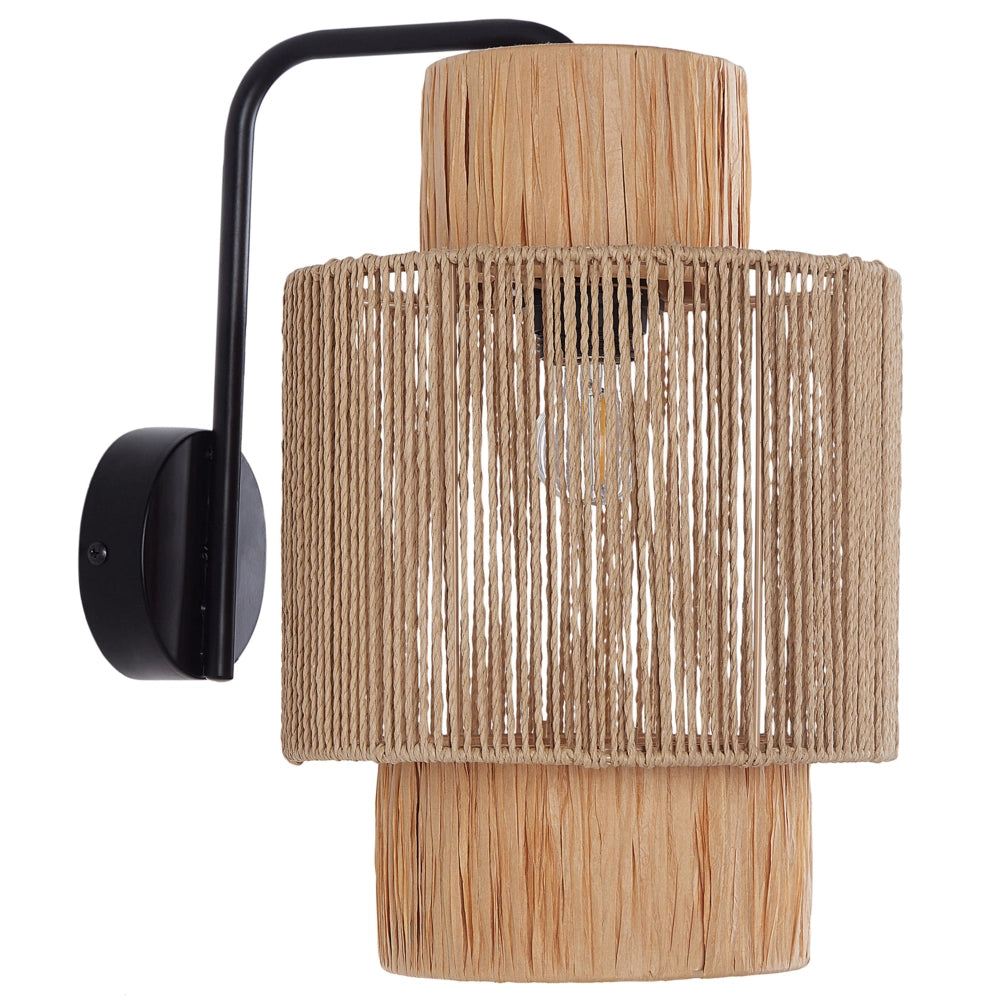 Set di 2 lampade da parete in rafia naturale con base in metallo stile boho naturale elegante