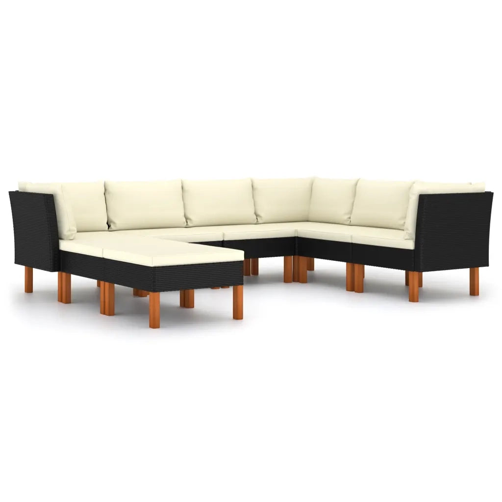Set Divani da Giardino 8 pz con Cuscini in Polyrattan Nero 3059741