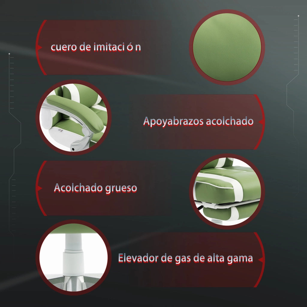 Sedia Gaming Reclinabile con Poggiapiedi e Supporto Lombare ¨C zephmum ¨C Verde