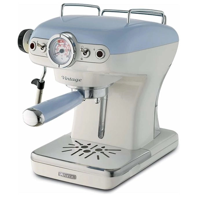 Ariete 1389 Macchina da Caffè Espresso di Design - per Polvere e cialde ESE - filtro 1 e 2 tazze - Montalatte - 850 Watt - Linea Vintage - Celeste
