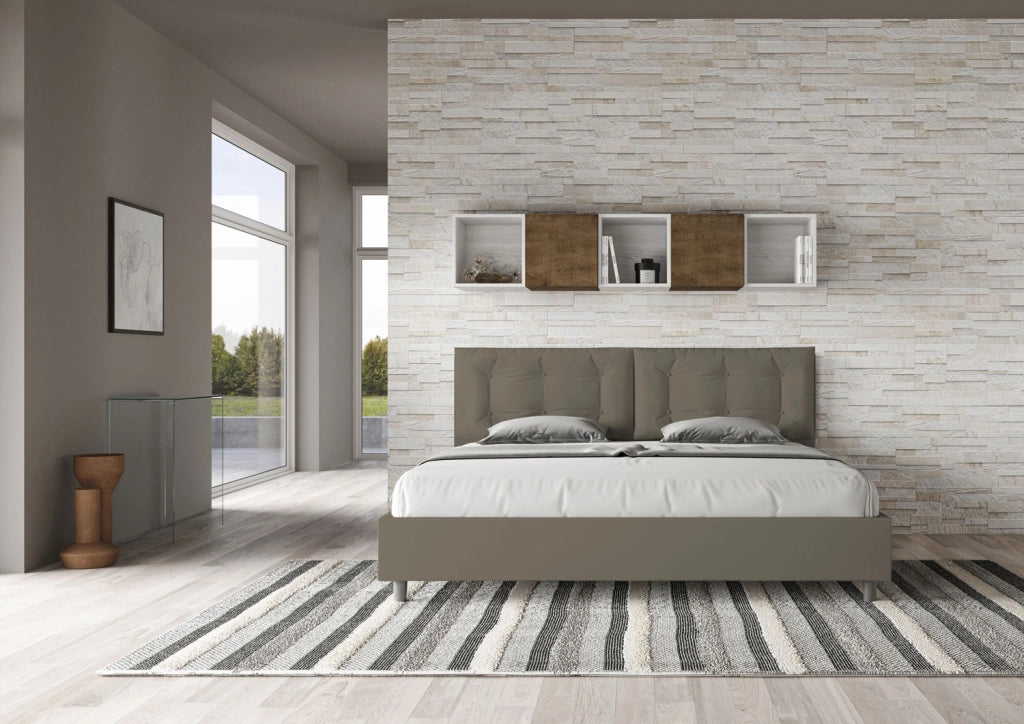 Letto Matrimoniale King Size 200x210 cm Senza Rete Testata con Cuscini Imbottito in Similpelle Annalisa Large Cappuccino