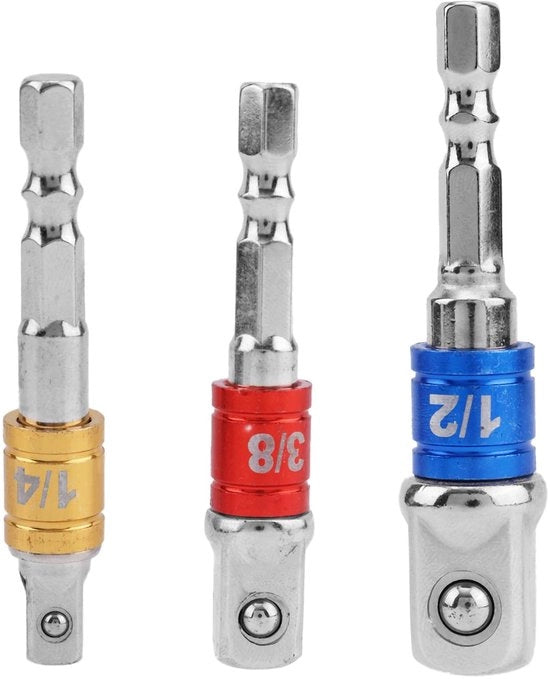 Adattatore di vite per attrezzi a impatto, 3 pezzi, 1/4" 3/8" 1/2" Adattatore di vite per trapani a vite ad asta a sezione esagonale per trapani senza filo, trapani a vite elettrici