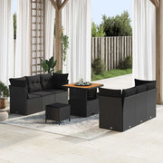 Set Divano da Giardino con cuscino 9 pcs Nero polyrattan