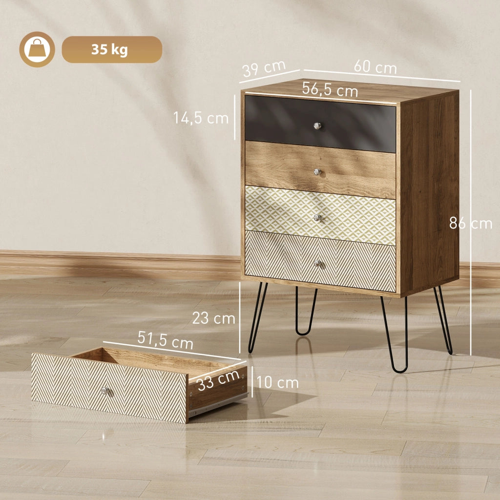 Com¨° con 4 cassetti ¨C Minimal ¨C Multicolor 60x39x86