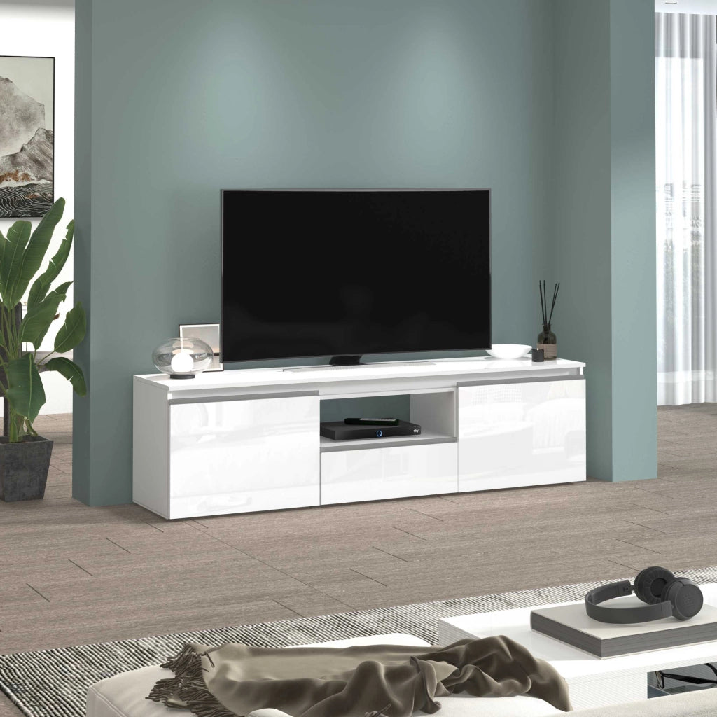 WHOUS Mobile porta tv Magic a 2 ante e 1 cassetto bianco lucido 180x40x50 cm