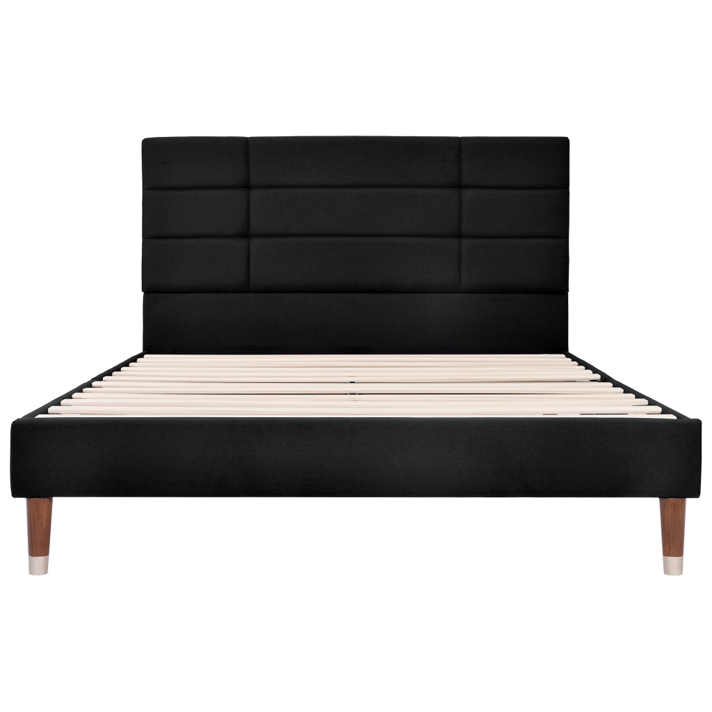 Letto imbottito matrimoniale - Zephmum - 140x200cm - Nero lino - Con rete e testiera