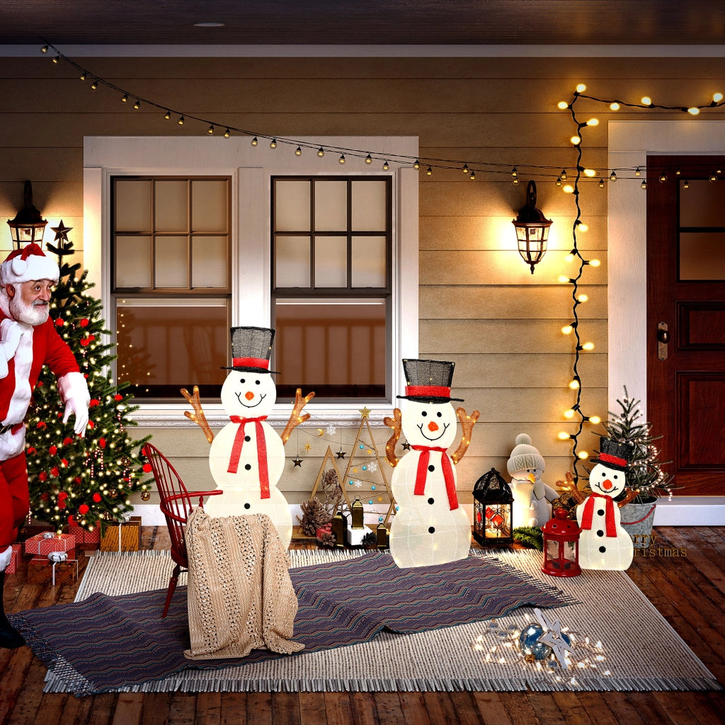 Famiglia di Pupazzi di Neve Natalizi 3 Pezzi ¨C zephmum ¨C Bianco, Acciaio, Polyester, LED, Esterno
