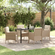 Set da Pranzo per Giardino con cuscino 5 pcs Beige polyrattan