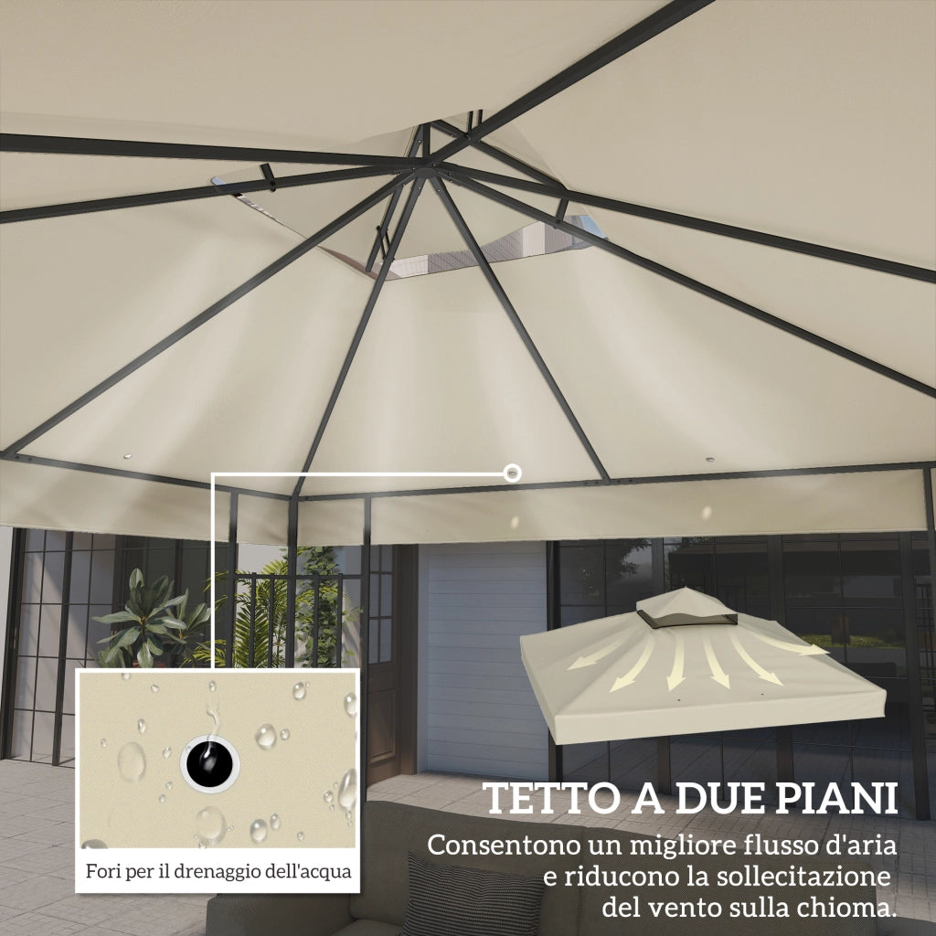 Copertura per Gazebo da Giardino 3x3m, Tetto Sostitutivo UPF30+ a 2 Livelli in Poliestere, Crema