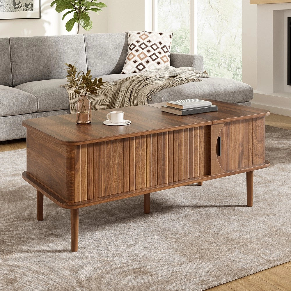 Tavolino da Salotto Moderno ¨C Xylo ¨C Effetto Noce, Piano Regolabile, Legno, Ante Scorrevoli