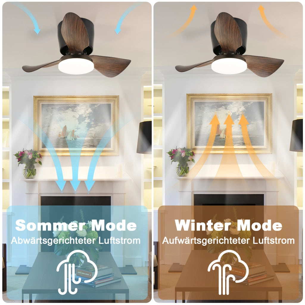 ZMH Ventilatore da soffitto nero con illuminazione e telecomando silenzioso dimmerabile 23W con ventola 70CM