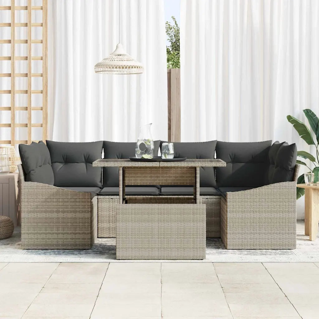Set Divano da Giardino 7 pcs Grigio chiaro Poly Rattan