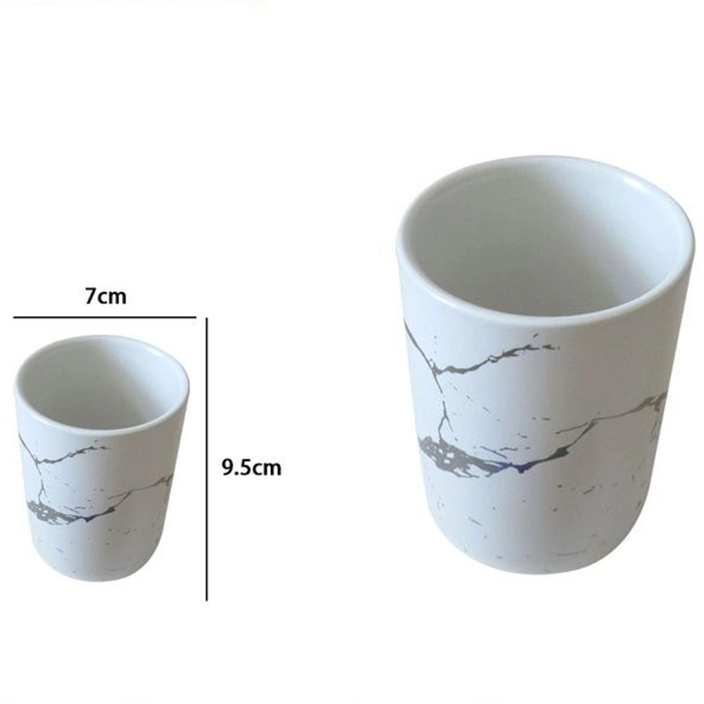 Trade Shop - Bicchiere Porta Spazzolini Accessori Effetto Marmo Moderno Arredo Da Bagno 59889 -