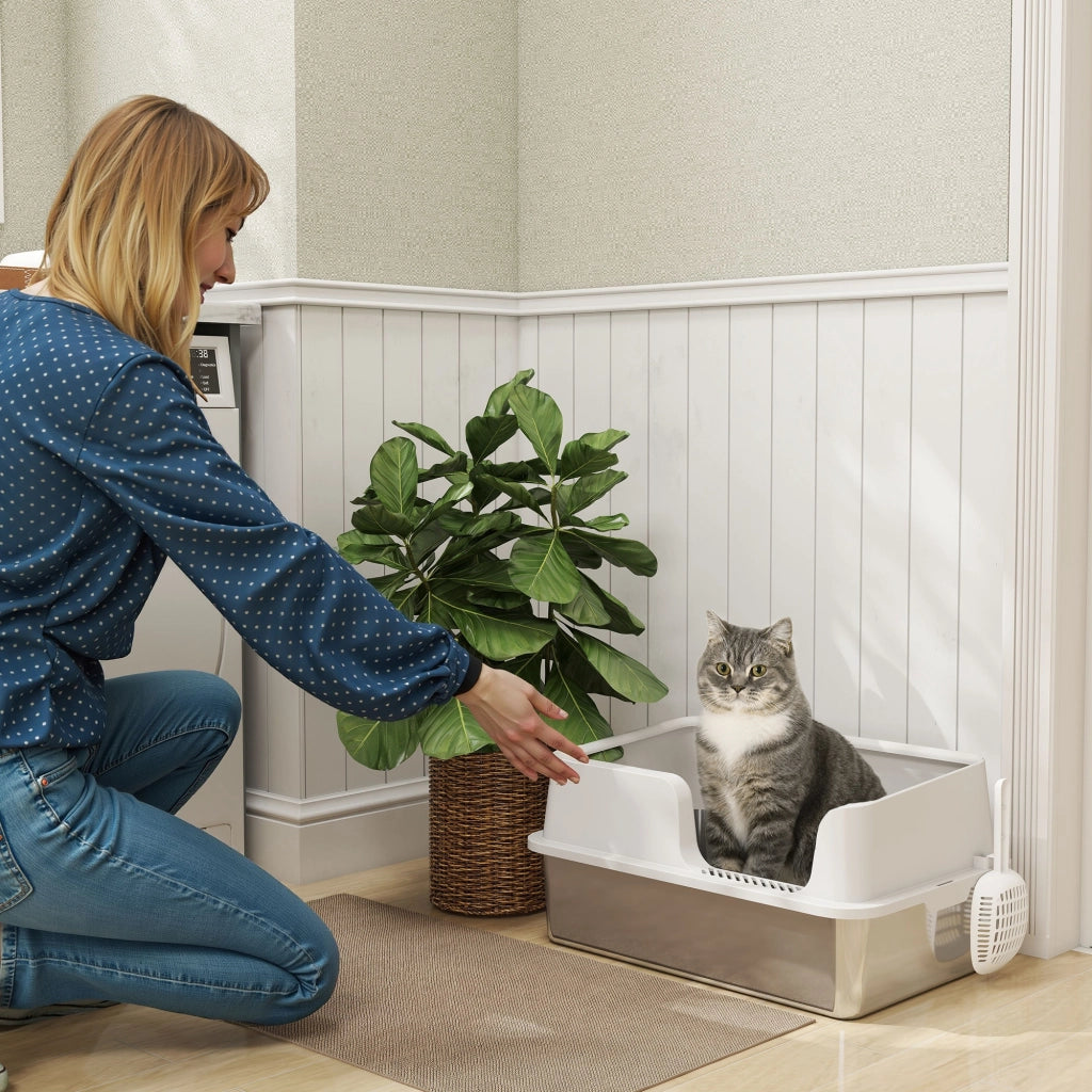 Lettiera per Gatti con Vassoio ¨C Minimal ¨C Acciaio Inox, Grigio, 60x40x28 cm