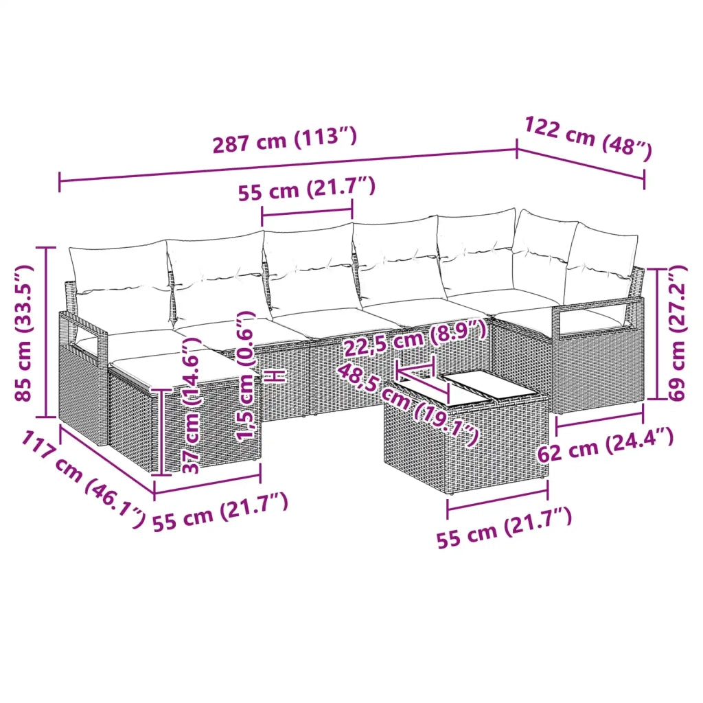 Set di divani con cuscino 8 pcs Nero polyrattan 3346486