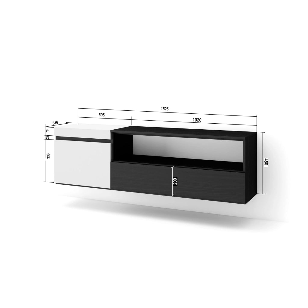 Mobile TV Soggiorno, 150x35x45cm, Per TV fino a 65", da appendere, Bianco e nero RF2447