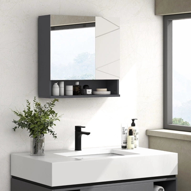 Mobiletto con specchio per il bagno, mobiletto da bagno con specchio, mobiletto a parete con ripiano regolabile, vano a giorno, funzione