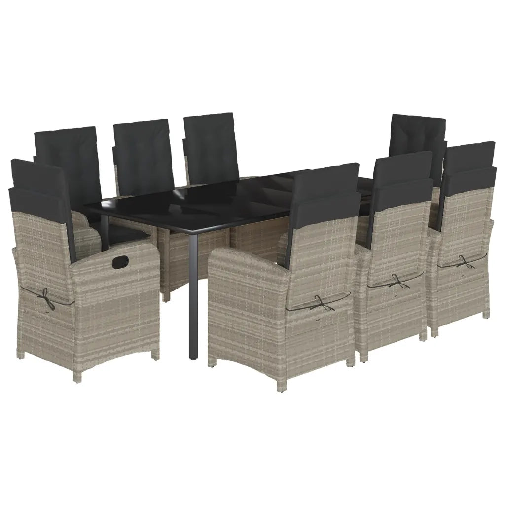 Set Pranzo da Giardino 9pz con Cuscini Grigio Chiaro Polyrattan