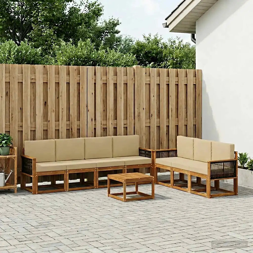 Set di divani da esterno con cuscino 7 pcs Naturale 3385054