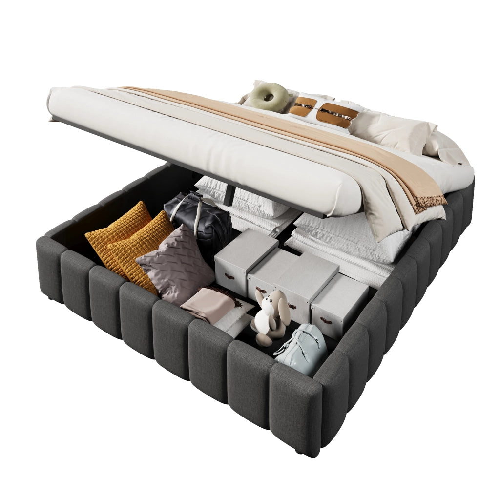 letto imbottito lino grigio 140 x 200 cm