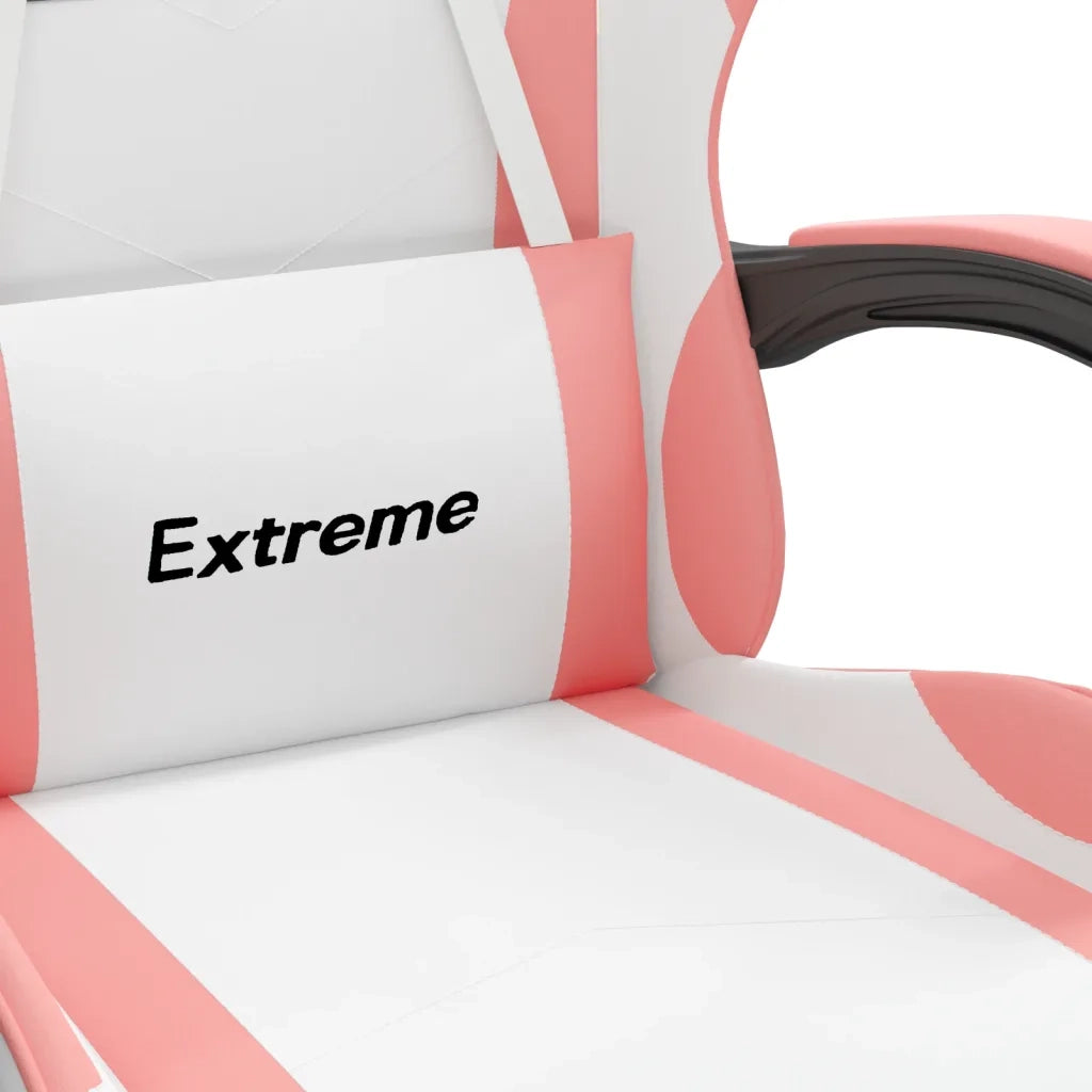 Sedia da Gaming | Sedia da e-sports con Poggiapiedi Bianco e Rosa in Similpelle