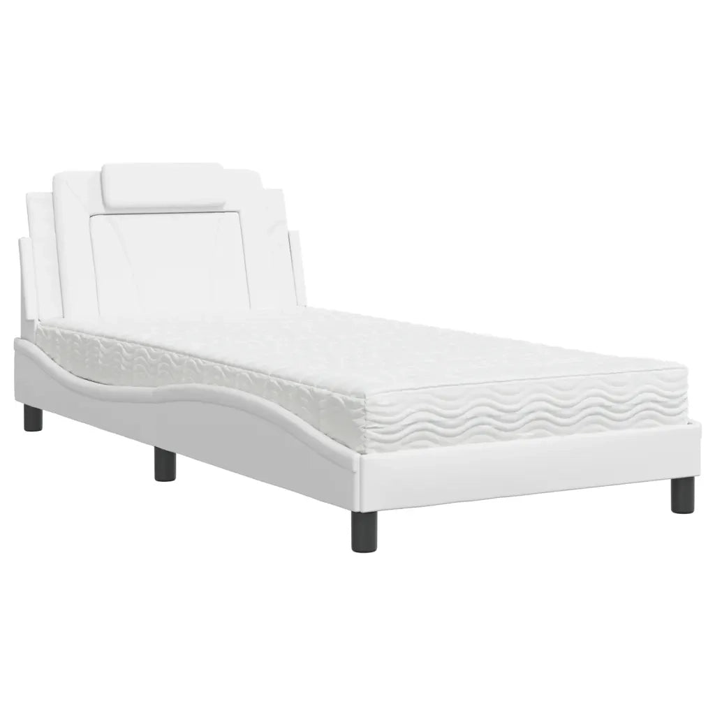 Letto singolo | Letto per adulti | Letto Viana con Materasso Bianco 100x200 cm in Similpelle