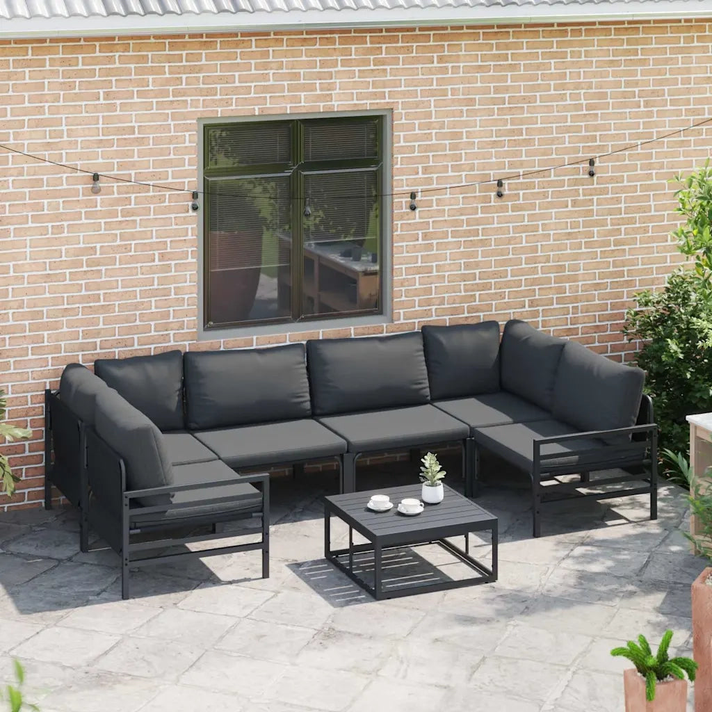 Set Divano da Giardino con cuscino 7 pcs Nero Acciaio 3378967