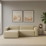 Divano fisso Assurte, Divano componibile a 2 posti large con penisola sinistra, Made in Italy, Sofà\  moderno in tessuto, Cm 240x170h70, Beige