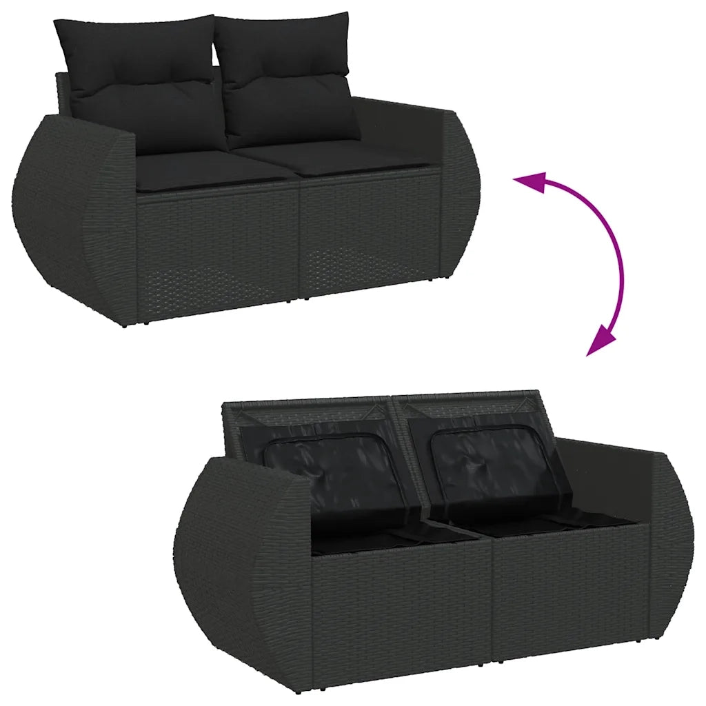 Set Divano da Giardino 6 pz con Cuscini Nero in Polyrattan 3326616