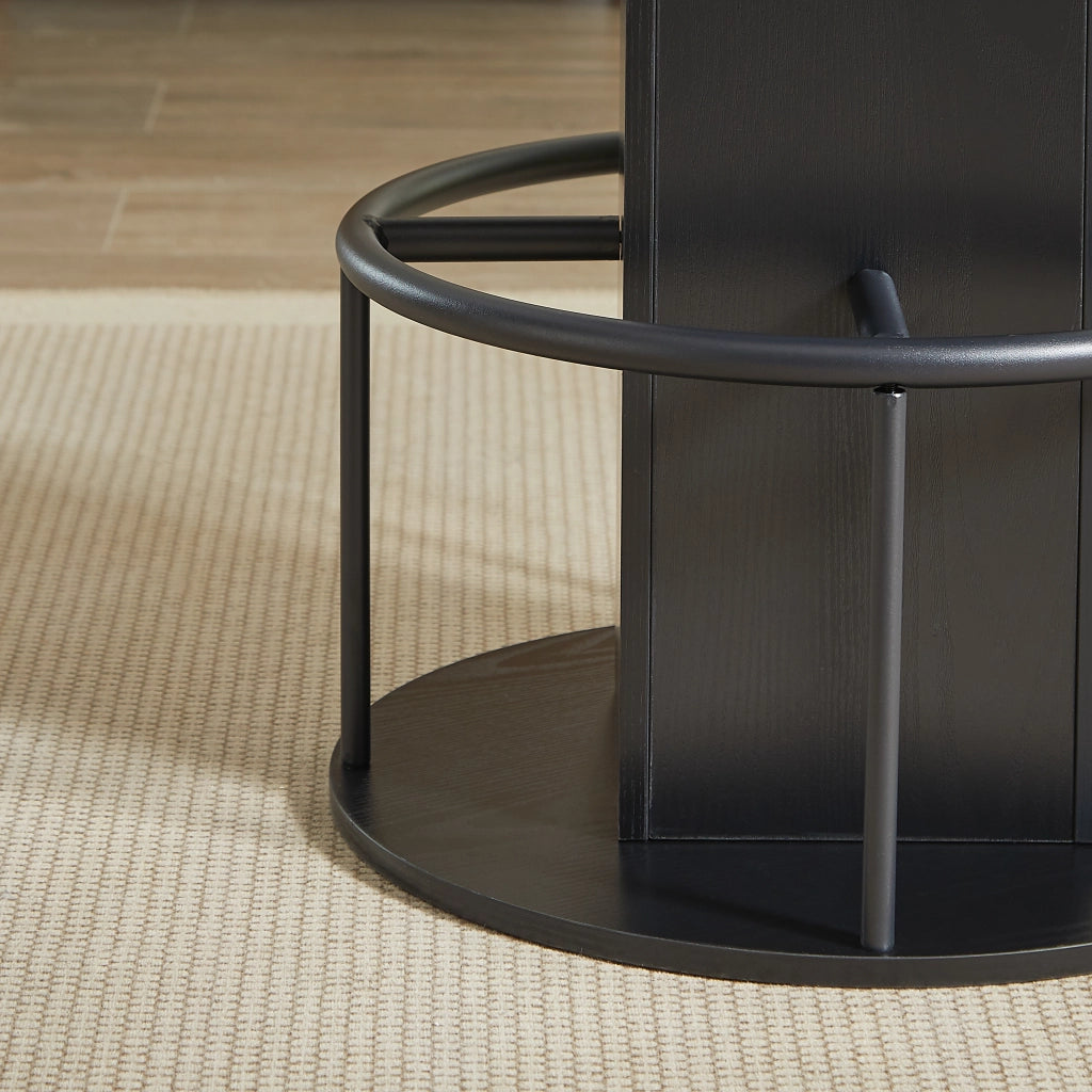 Set Tavolo Alto Rotondo con 2 Sgabelli ¨C MINIMAL ¨C Legno e Metallo Nero, Piano 80cm