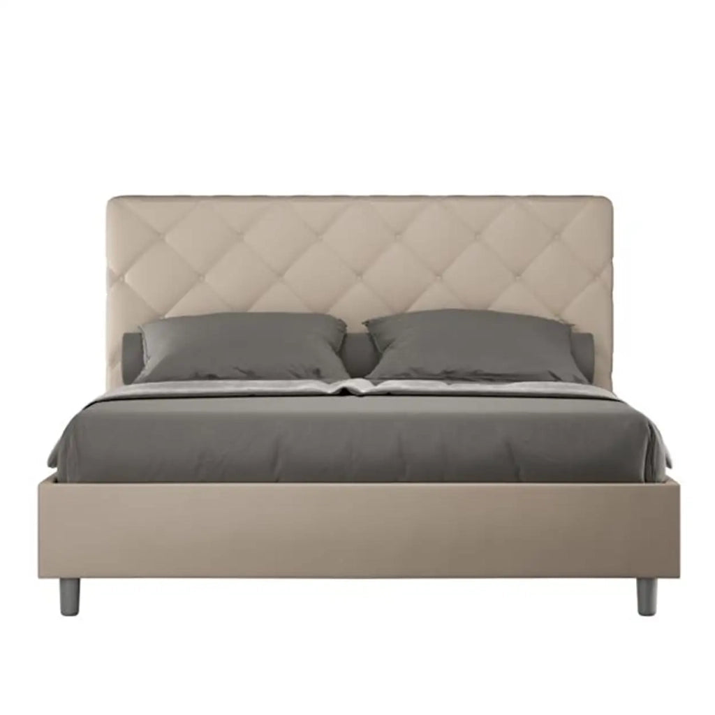 Letto matrimoniale senza rete imbottito 160x200 similpelle tortora Priya