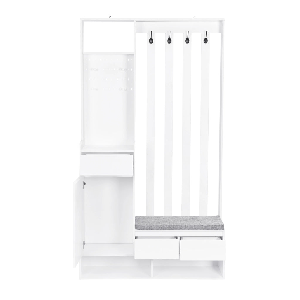 Scarpiera Panca Ingresso con Appendiabiti e Ganci ¨C MINIMAL ¨C Bianco, 4 Ganci, H180xL100xP35 cm