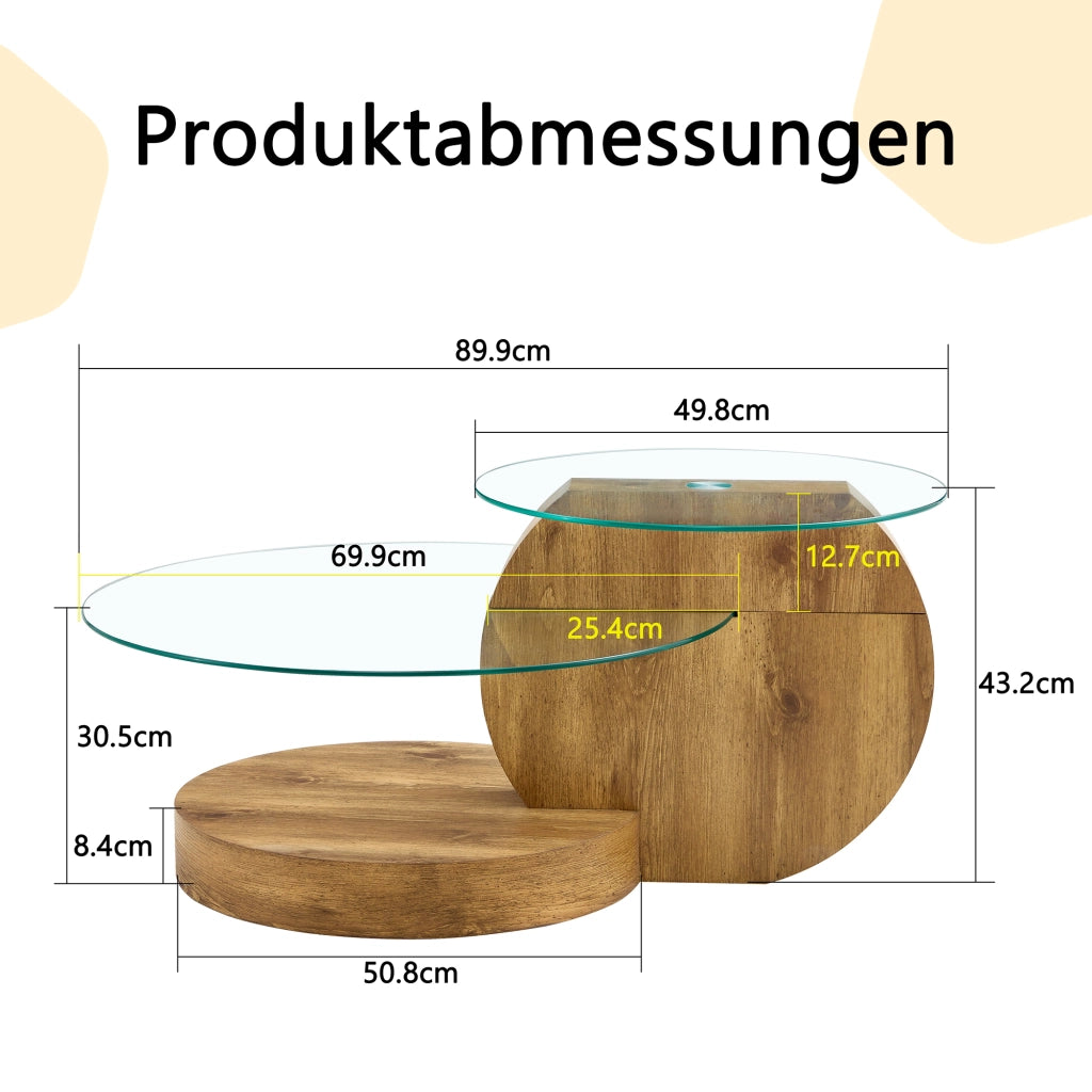 Tavolino da caffè moderno in vetro temperato e MDF con design multilivello