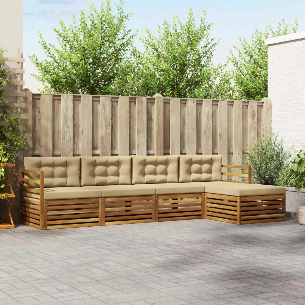 Set di divani da esterno con cuscino 5 pcs Naturale e Beige 3373283