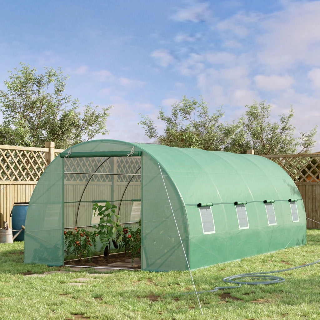 EasyComfort Serra per Piante a Tunnel, Serra per Orto da Esterno con Porta Avvolgibile e 8 Finestre, 6x3x2 m, in Acciaio e PE, Verde