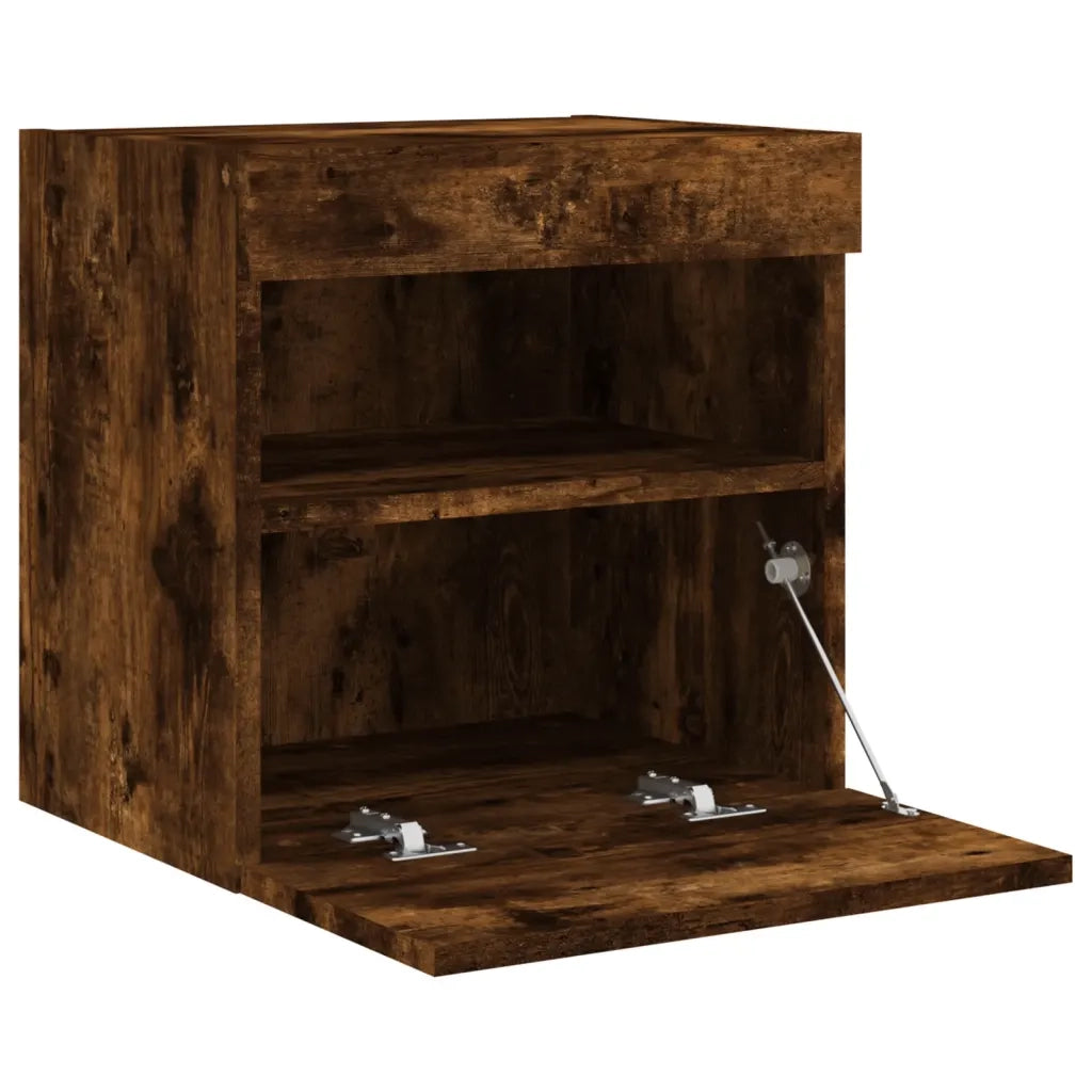 Mobili TV a Parete con Luci LED 2pz | Armadietto TV | Mobile Porta TV Rovere Fumo 40x30x40 cm