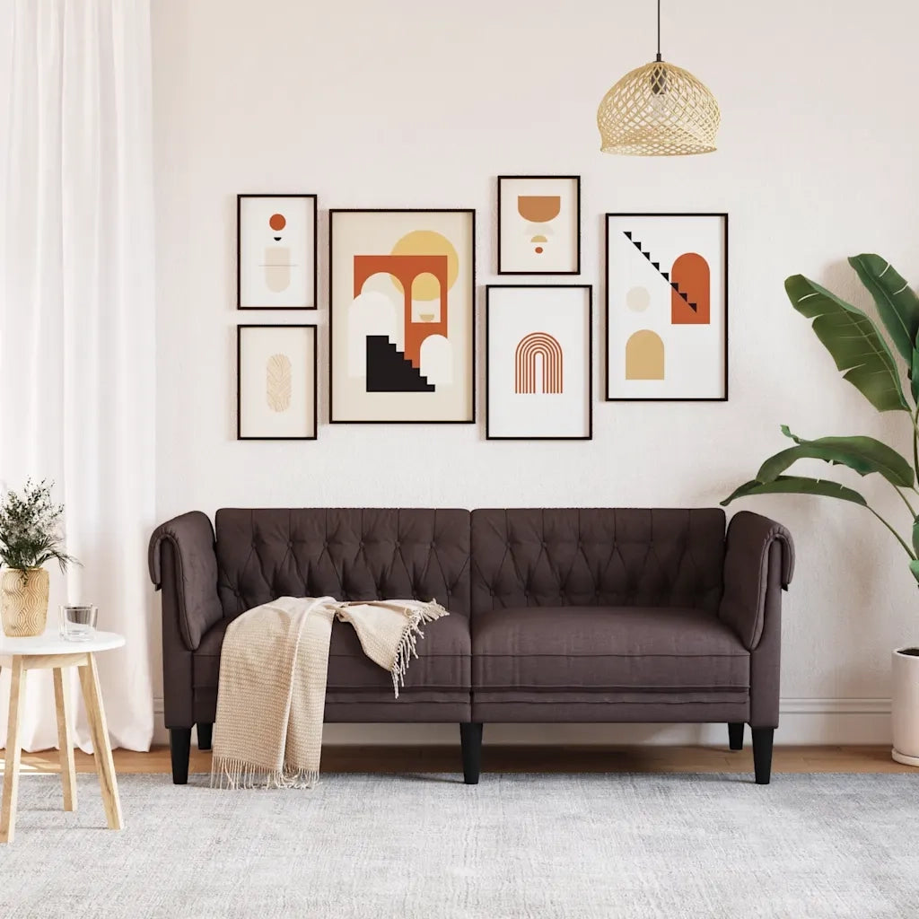 Divano Chesterfield a 2 Posti-Sofa 2 Posti-Divanetto Marrone Scuro in Tessuto