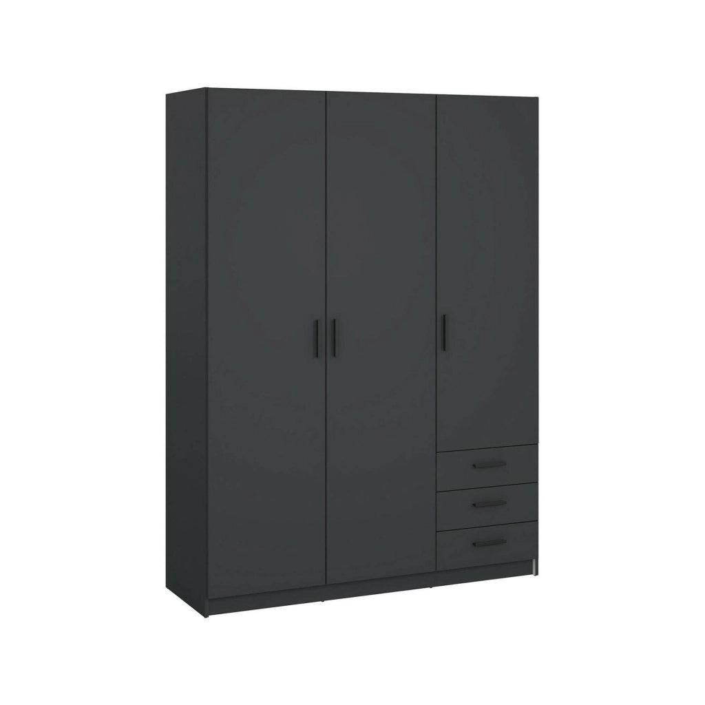Guardaroba 3 ante Simeon, Mobile camera da letto, Cabina armadio portabiti, Armadio appendiabiti, 147x50 h200 cm, Grigio