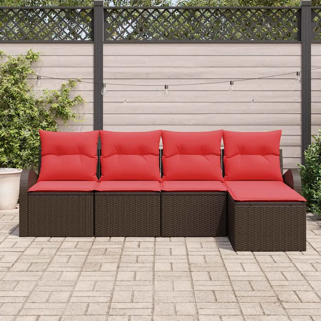 Set di divani con cuscino 5 pcs Marrone e Rosso polyrattan 3354673