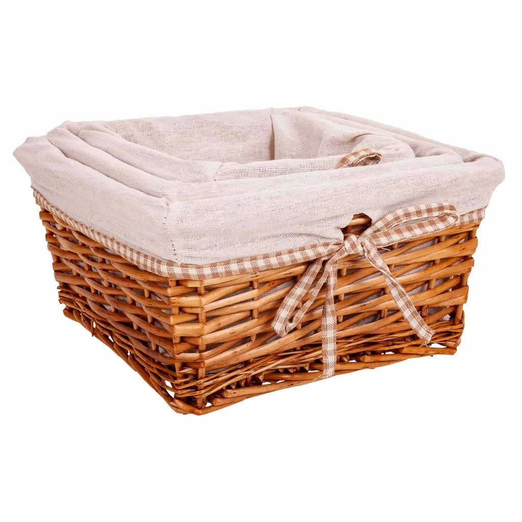 Set di 3 cestini in vimini foderati marroni